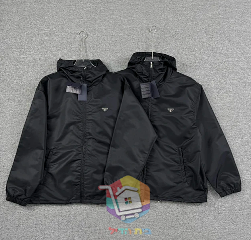 מעיל רוח Prada עם ברדס, שחור 36