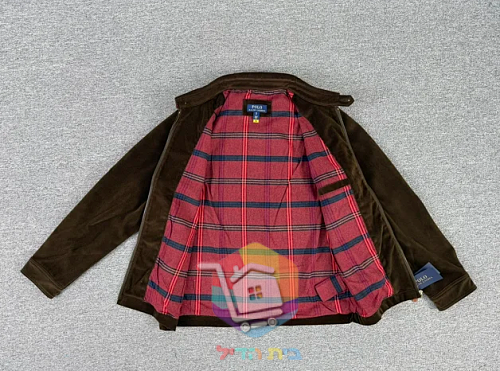 ז'קט קורדרוי Polo Ralph Lauren עם בטנה משובצת, כחול כהה, חום 21