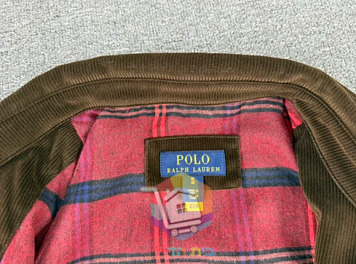 ז'קט קורדרוי Polo Ralph Lauren עם בטנה משובצת, כחול כהה, חום 35