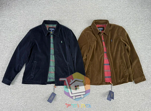 ז'קט קורדרוי Polo Ralph Lauren עם בטנה משובצת, כחול כהה, חום 39