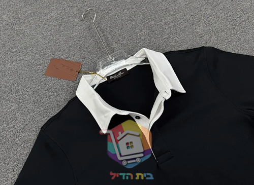חולצת פולו ארוכה Loro Piana, כחול כהה עם צווארון לבן 17