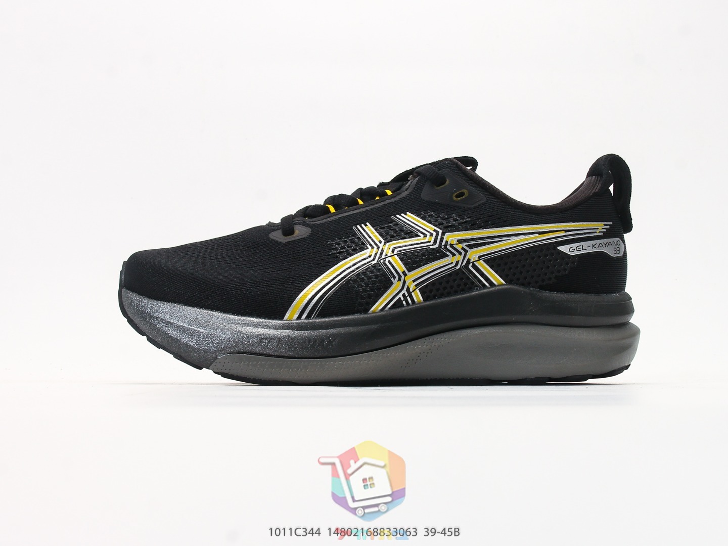 ASICS Gel-Kayano 33 Laufschuhe, Schwarz und Gold