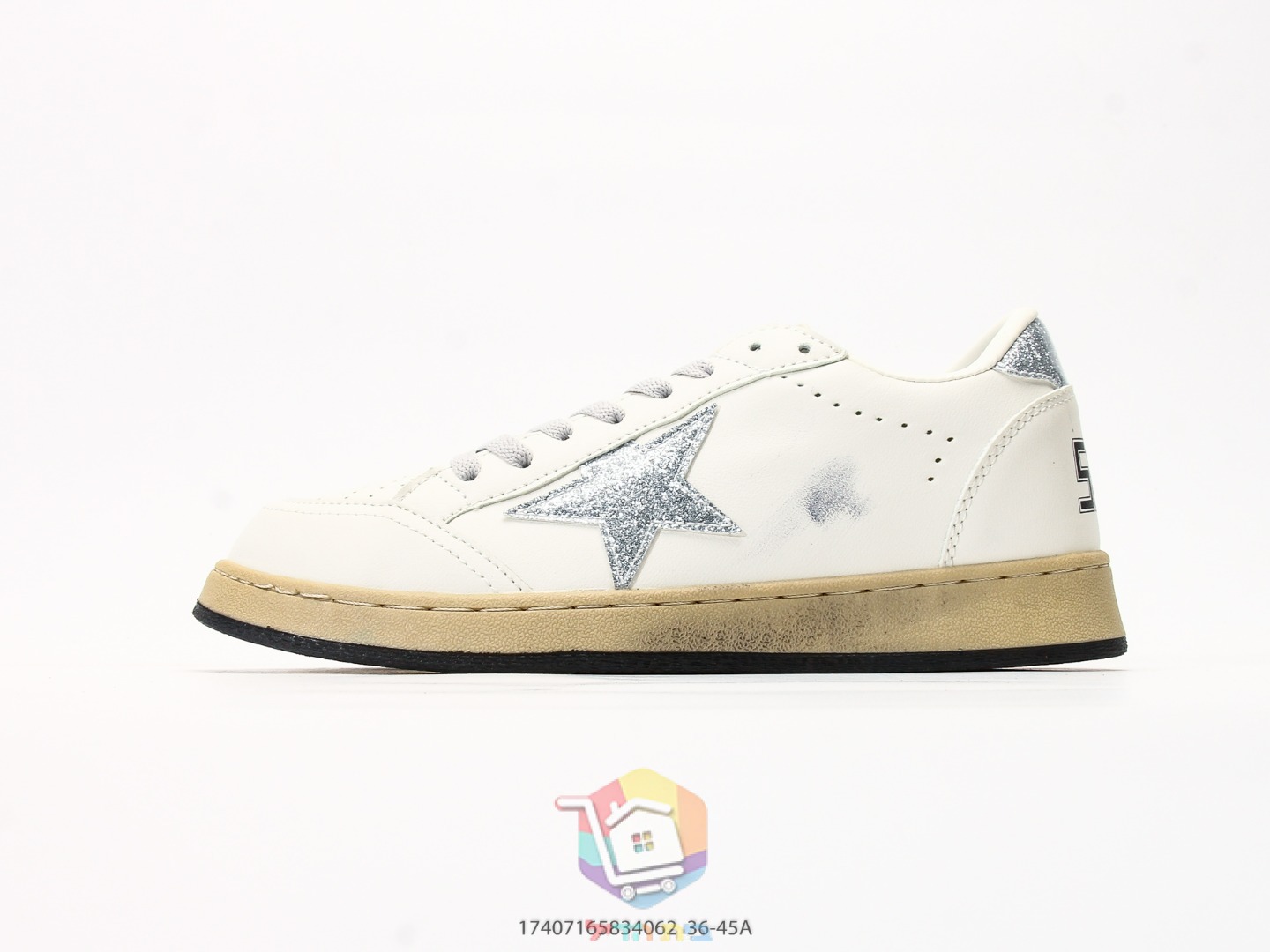 حذاء Golden Goose Super-Star بنجمة فضية، كعب رمادي أو ذهبي