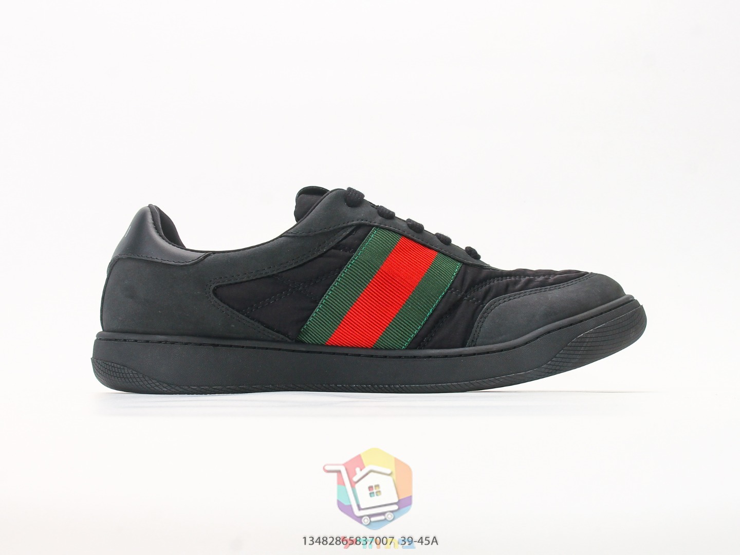 حذاء Gucci Screener، أسود بشريط أحمر وأخضر