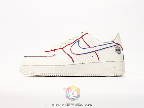 נעלי Nike Air Force 1 Low שמנת עם תפרים אדומים וכחולים, תמונה 8