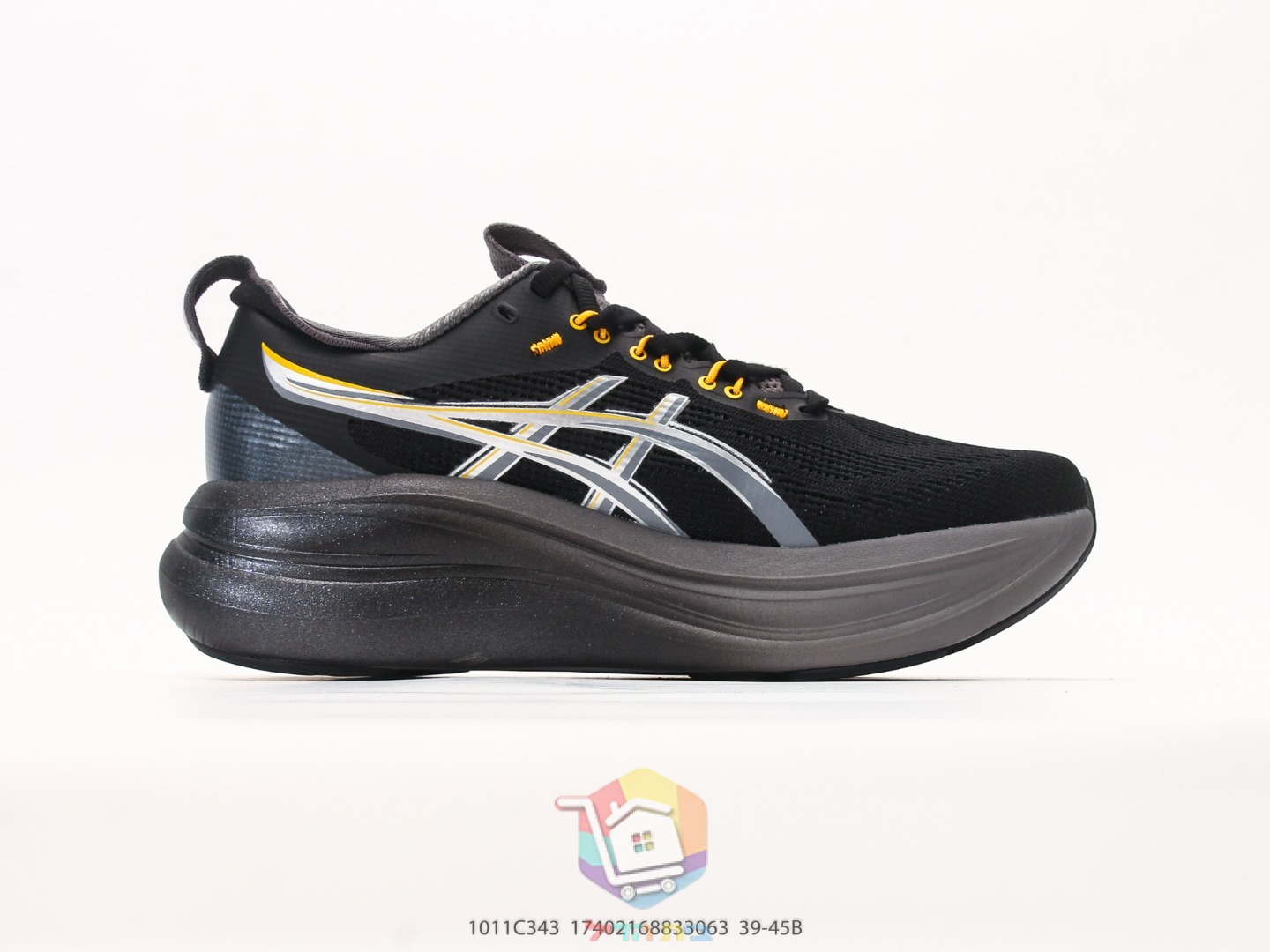 حذاء جري ASICS Gel-Nimbus 28، أسود وفضي وذهبي