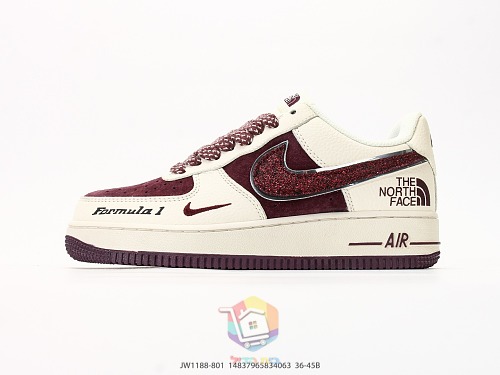 נעלי Nike Air Force 1 Low עם לוגו The North Face, בורדו או כחול כהה, תמונה 1