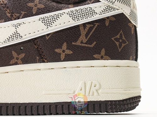 נעלי Nike Air Force 1 Low חום עם מונוגרם Louis Vuitton ובטנה מחממת, תמונה 3