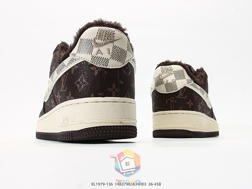 נעלי Nike Air Force 1 Low חום עם מונוגרם Louis Vuitton ובטנה מחממת, תמונה 4