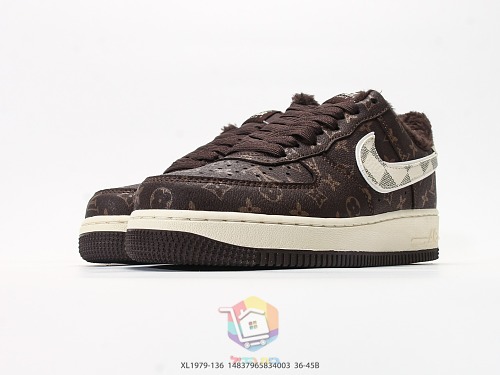 נעלי Nike Air Force 1 Low חום עם מונוגרם Louis Vuitton ובטנה מחממת, תמונה 5