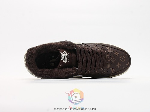 נעלי Nike Air Force 1 Low חום עם מונוגרם Louis Vuitton ובטנה מחממת, תמונה 7