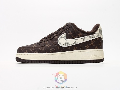 נעלי Nike Air Force 1 Low חום עם מונוגרם Louis Vuitton ובטנה מחממת, תמונה 8