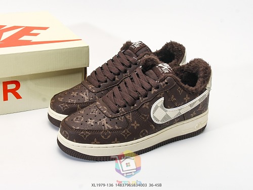 נעלי Nike Air Force 1 Low חום עם מונוגרם Louis Vuitton ובטנה מחממת, תמונה 10