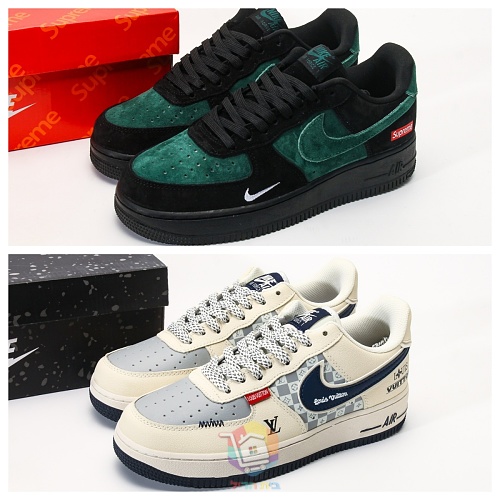 נעלי Nike Air Force 1 Low שמנת עם לוגו Louis Vuitton או זמש ירוק ושחור עם לוגו Supreme, תמונה 21