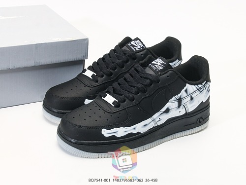 נעלי Nike Air Force 1 Low שחור עם הדפס שלד או זמש ירוק, תמונה 3