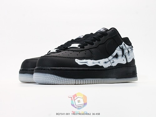 נעלי Nike Air Force 1 Low שחור עם הדפס שלד או זמש ירוק, תמונה 7