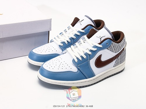 נעלי Air Jordan 1 Low תכלת ולבן עם בוקלה או כחול כהה, תמונה 3