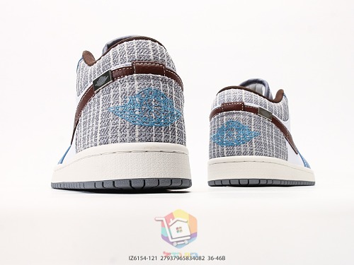 נעלי Air Jordan 1 Low תכלת ולבן עם בוקלה או כחול כהה, תמונה 6