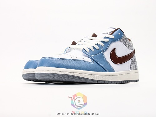 נעלי Air Jordan 1 Low תכלת ולבן עם בוקלה או כחול כהה, תמונה 7