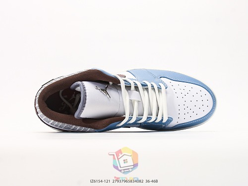 נעלי Air Jordan 1 Low תכלת ולבן עם בוקלה או כחול כהה, תמונה 9