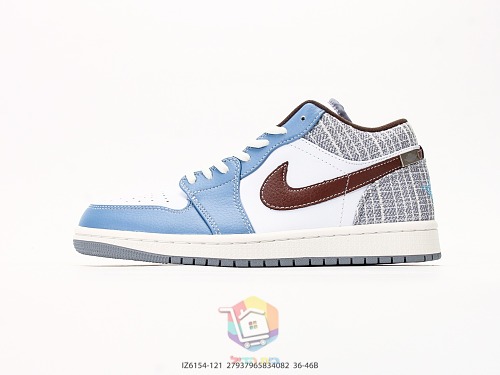 נעלי Air Jordan 1 Low תכלת ולבן עם בוקלה או כחול כהה, תמונה 10