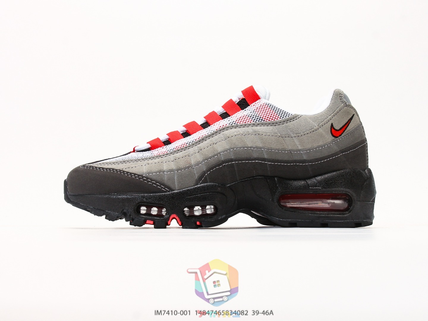 Ténis Nike Air Max 95 OG, degradê preto e cinzento com vermelho