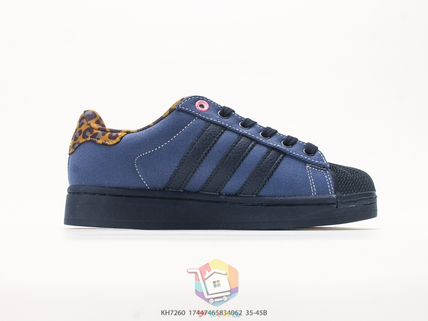 adidas Superstar II Sneaker, Marineblau mit Leopardenferse