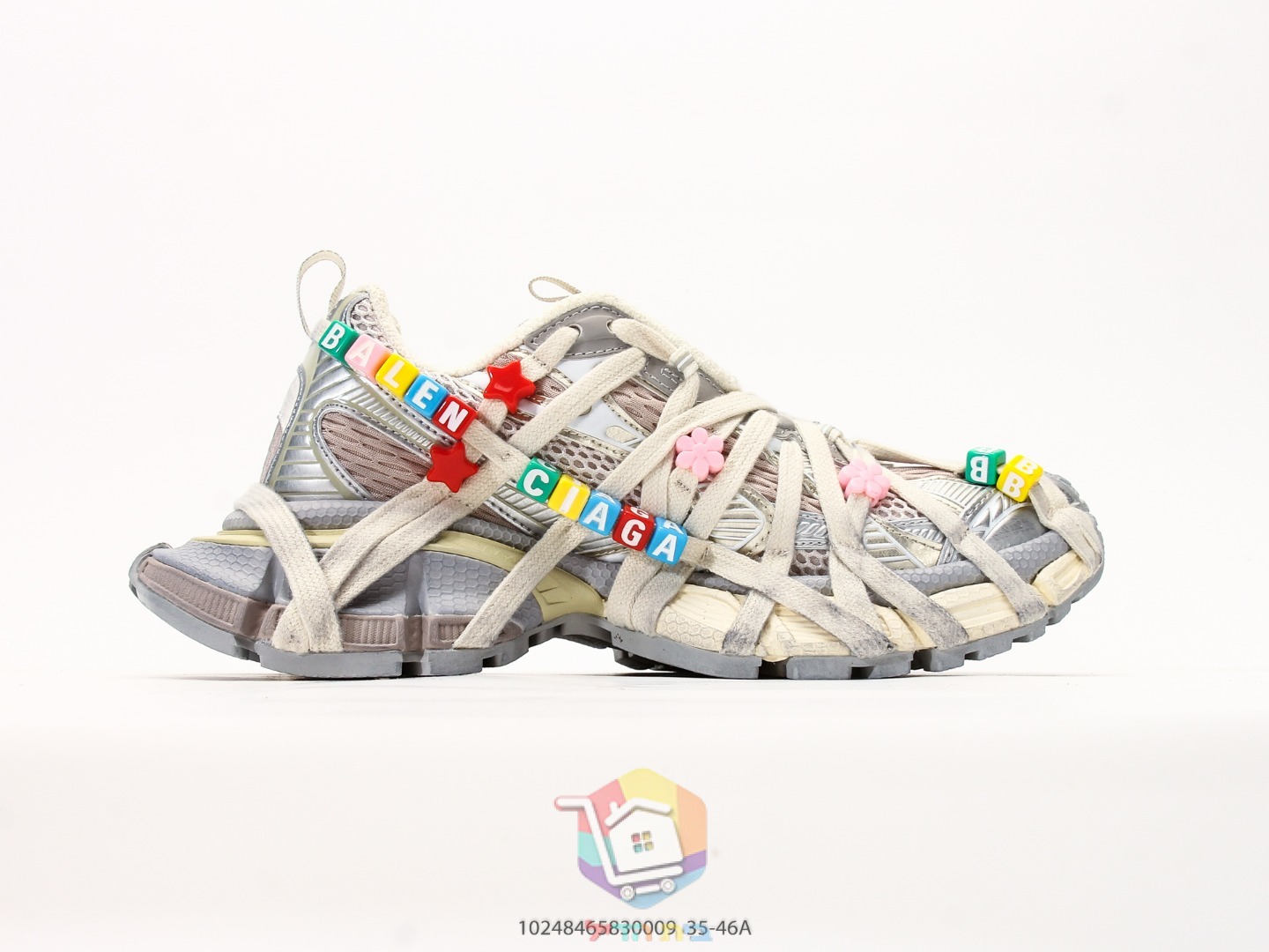 Balenciaga 3XL Extreme Lace Sneaker, Creme und Grau