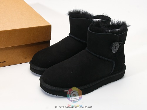 מגפוני UGG Mini Bailey Button II, שחור, חום כהה, ערמון, תמונה 2