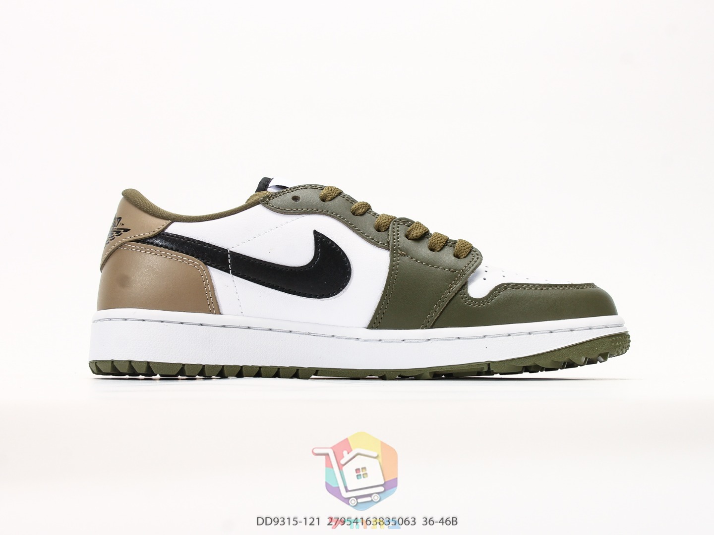 حذاء غولف Air Jordan 1 Low G، زيتي وبني وأبيض
