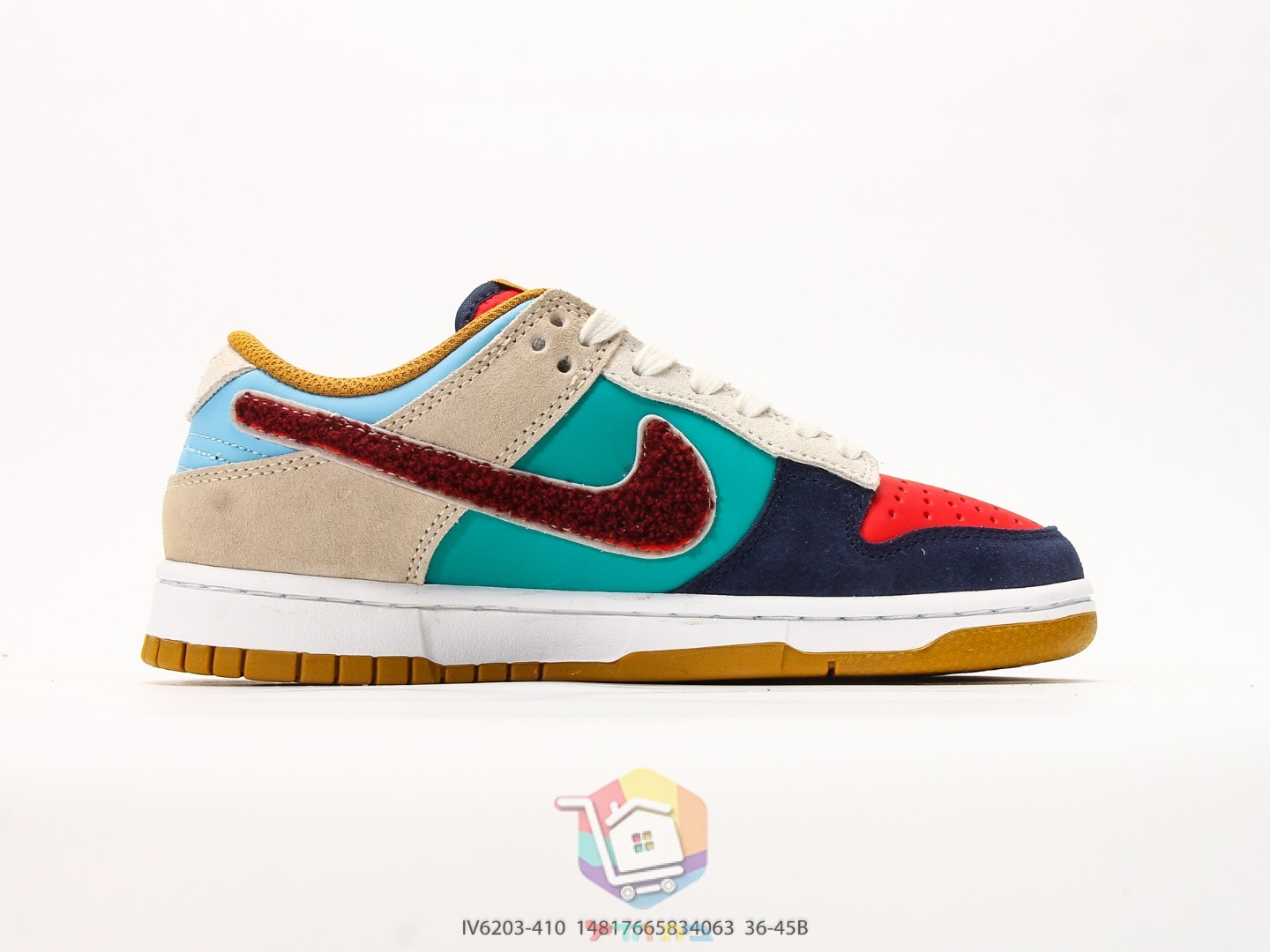 Nike Dunk Low Sneaker, Marineblau, Rot, Petrol und Beige