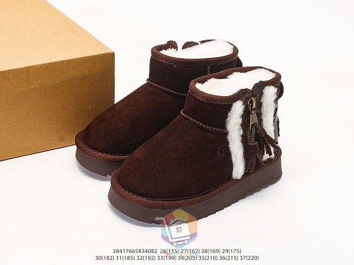 מגפוני UGG לילדים עם רוכסן ופרנזים, חום כהה או ערמון, תמונה 3