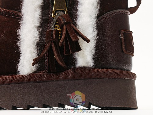 מגפוני UGG לילדים עם רוכסן ופרנזים, חום כהה או ערמון, תמונה 5