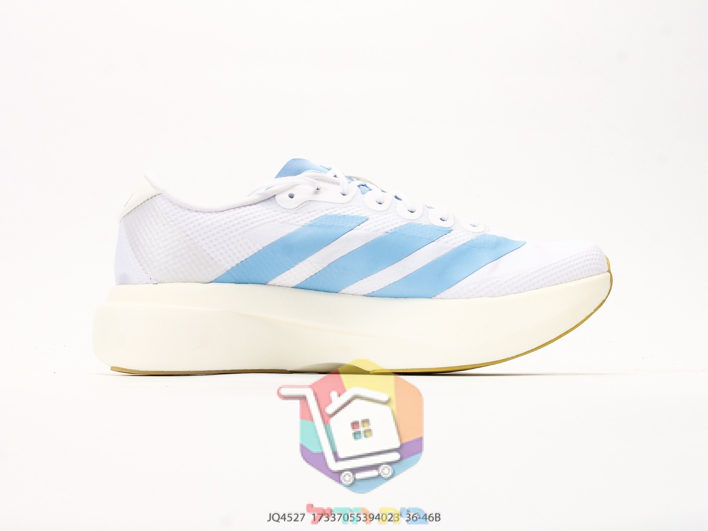 Chaussures de running adidas Adizero Evo SL Woven, blanc et bleu clair