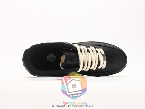 נעלי Nike Air Force 1 Low שחור עם לוגו שמנת, תמונה 7