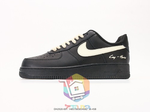 נעלי Nike Air Force 1 Low שחור עם לוגו שמנת, תמונה 8