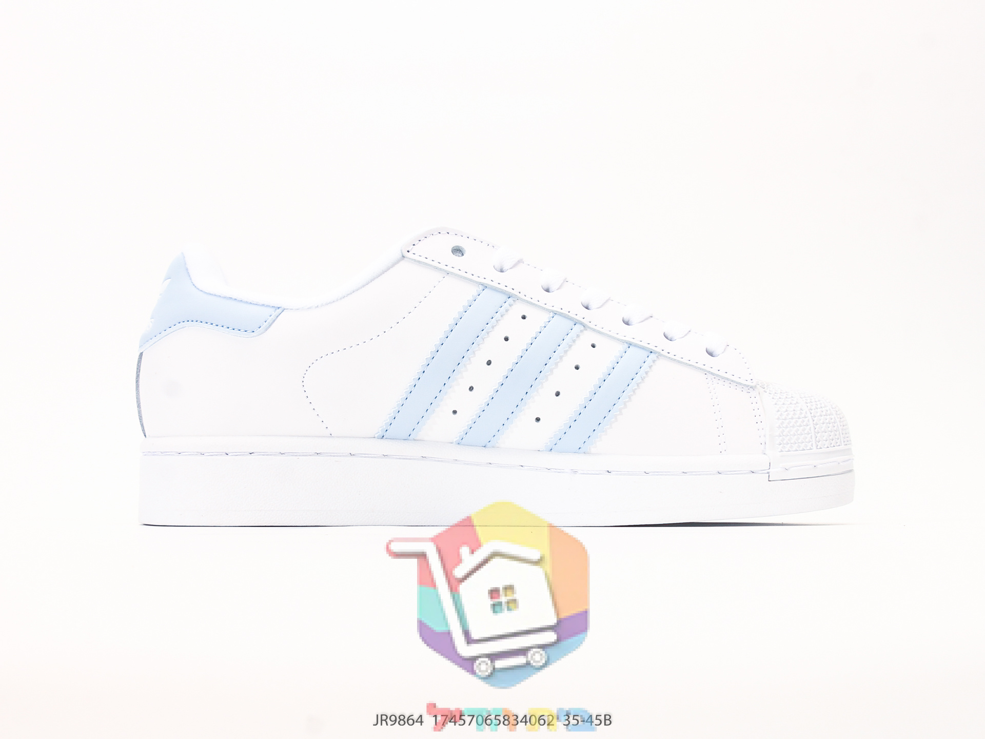נעלי adidas Superstar לבן עם פסים תכלת