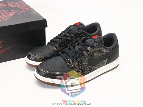 נעלי Air Jordan 1 Low שחור בהדפס או סגול, שחור ולבן, תמונה 2