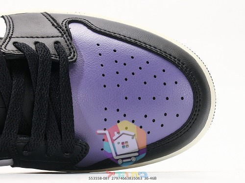 נעלי Air Jordan 1 Low שחור בהדפס או סגול, שחור ולבן, תמונה 12