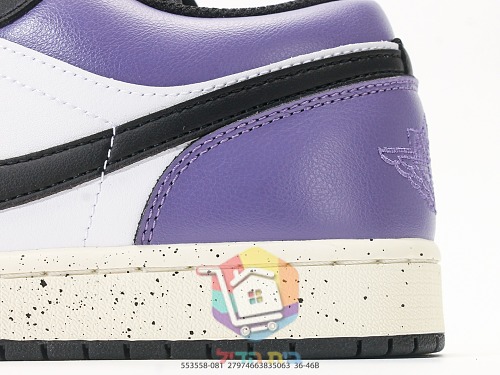 נעלי Air Jordan 1 Low שחור בהדפס או סגול, שחור ולבן, תמונה 13