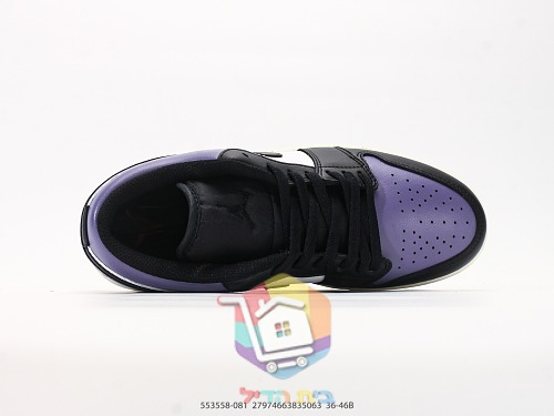 נעלי Air Jordan 1 Low שחור בהדפס או סגול, שחור ולבן, תמונה 17