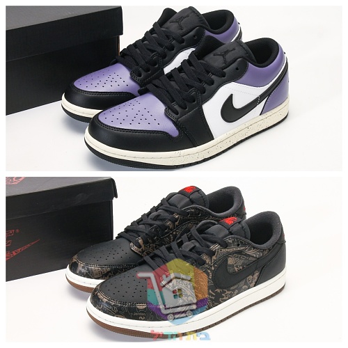 נעלי Air Jordan 1 Low שחור בהדפס או סגול, שחור ולבן, תמונה 21