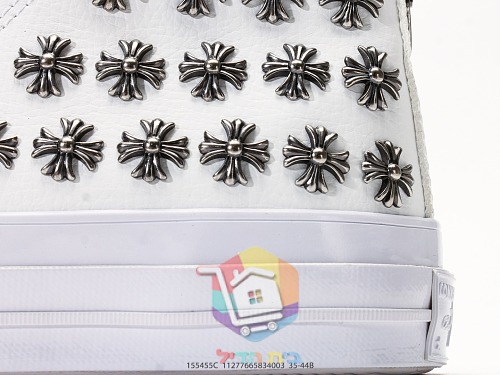 נעלי Converse Chuck Taylor All Star גבוהות מעור לבן עם ניטי לוגו Chrome Hearts, תמונה 3