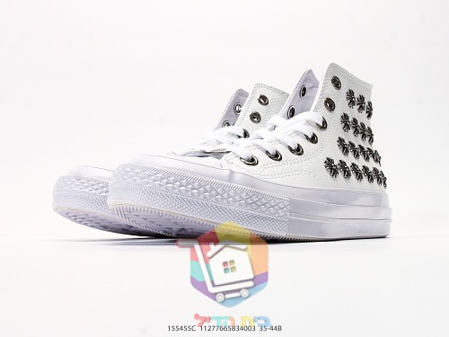 נעלי Converse Chuck Taylor All Star גבוהות מעור לבן עם ניטי לוגו Chrome Hearts, תמונה 5