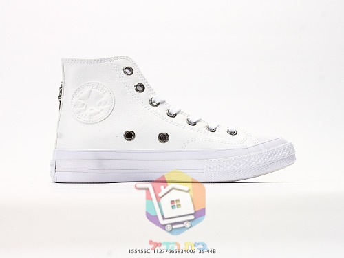 נעלי Converse Chuck Taylor All Star גבוהות מעור לבן עם ניטי לוגו Chrome Hearts, תמונה 8