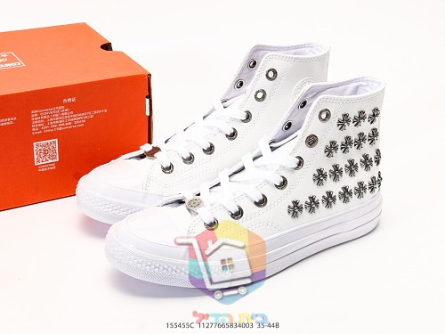 נעלי Converse Chuck Taylor All Star גבוהות מעור לבן עם ניטי לוגו Chrome Hearts, תמונה 10