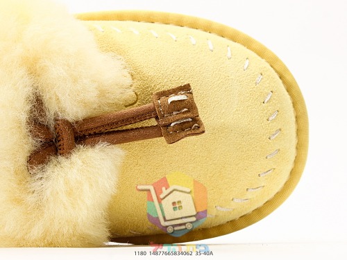 נעלי בית UGG Tasman Alpine עם צווארון פרווה וקשירת עור, ערמוני או צהוב, תמונה 3