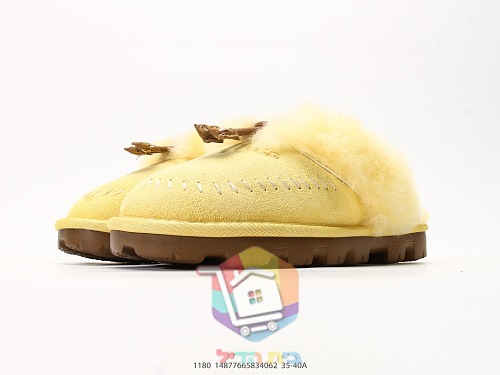 נעלי בית UGG Tasman Alpine עם צווארון פרווה וקשירת עור, ערמוני או צהוב, תמונה 6
