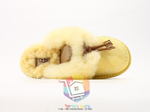 נעלי בית UGG Tasman Alpine עם צווארון פרווה וקשירת עור, ערמוני או צהוב, תמונה 8