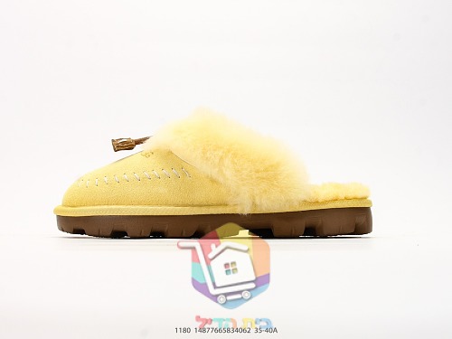 נעלי בית UGG Tasman Alpine עם צווארון פרווה וקשירת עור, ערמוני או צהוב, תמונה 10
